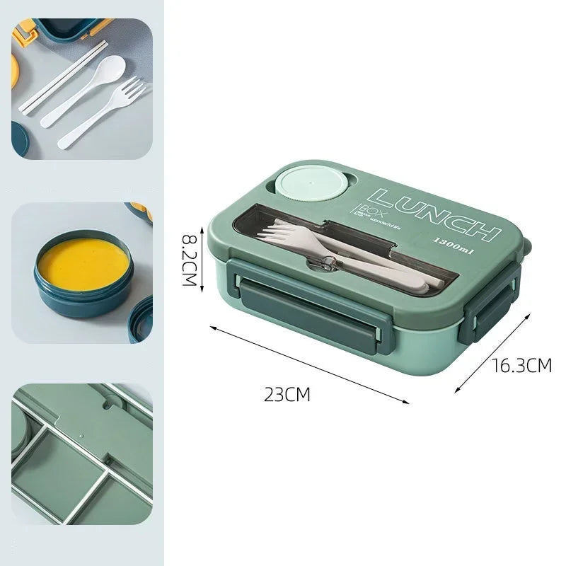 Compartment Lunch Box for Kids Students Office, Portable Bento Box With Fork and Spoon, Microwave Safe Food Storage