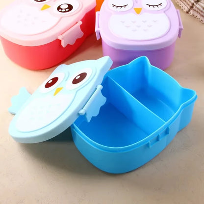 Cute Owl Bento Box for Kids, Portable Lunch Box with Compartments, Cartoon Food Container for School or Office
