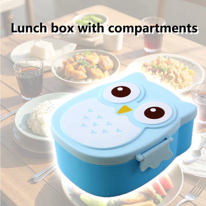 Cute Owl Bento Box for Kids, Portable Lunch Box with Compartments, Cartoon Food Container for School or Office