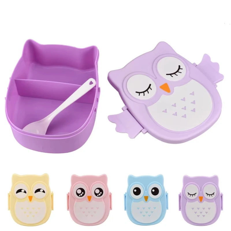 Cute Owl Bento Box for Kids, Portable Lunch Box with Compartments, Cartoon Food Container for School or Office