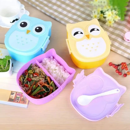 Cute Owl Bento Box for Kids, Portable Lunch Box with Compartments, Cartoon Food Container for School or Office