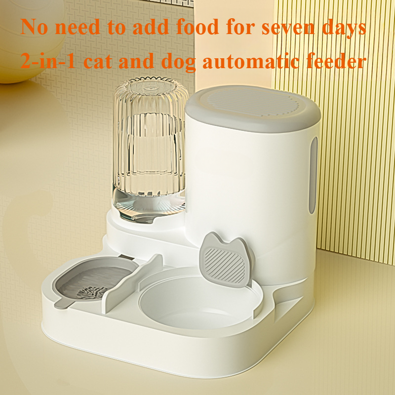 2-in-1 Automatic Cat Feeder and Water Dispenser, Integrated Food, Water Bowl for Cats and Small Dogs