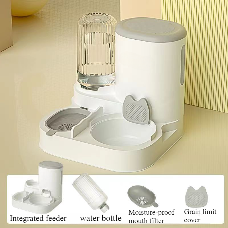 2-in-1 Automatic Cat Feeder and Water Dispenser, Integrated Food, Water Bowl for Cats and Small Dogs