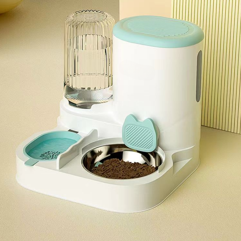 2-in-1 Automatic Cat Feeder and Water Dispenser, Integrated Food, Water Bowl for Cats and Small Dogs