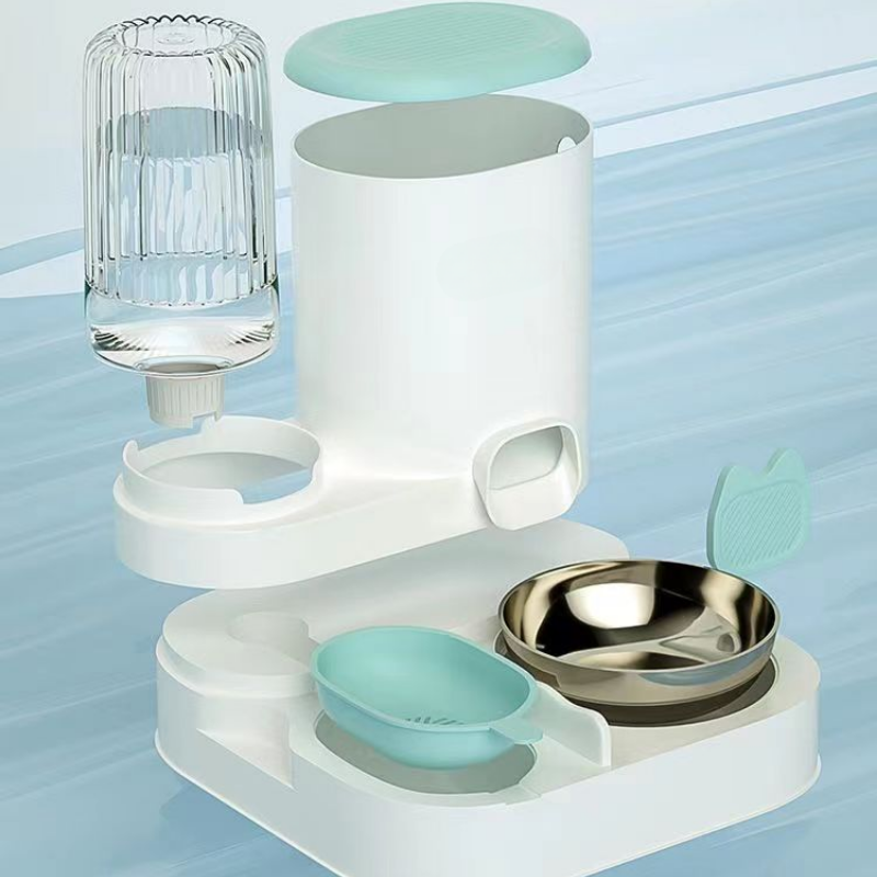 2-in-1 Automatic Cat Feeder and Water Dispenser, Integrated Food, Water Bowl for Cats and Small Dogs