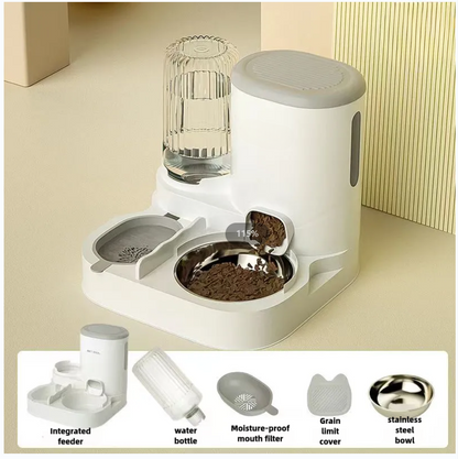 2-in-1 Automatic Cat Feeder and Water Dispenser, Integrated Food, Water Bowl for Cats and Small Dogs