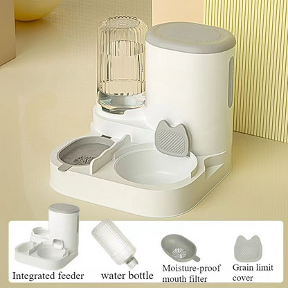 2-in-1 Automatic Cat Feeder and Water Dispenser, Integrated Food, Water Bowl for Cats and Small Dogs