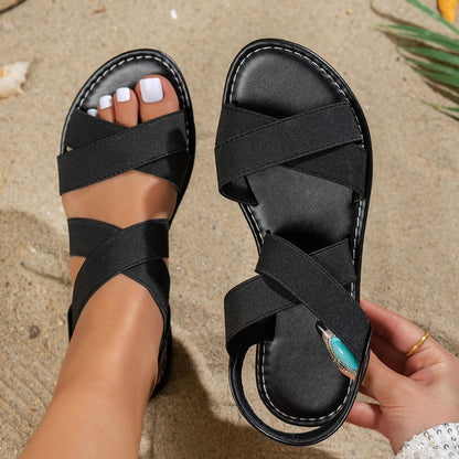 Elastic Band Casual Flat Sandals for Women