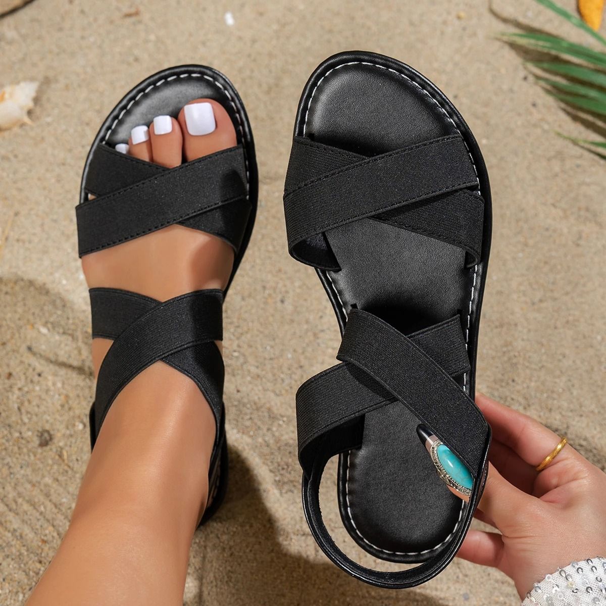 Elastic Band Casual Flat Sandals For Women 6