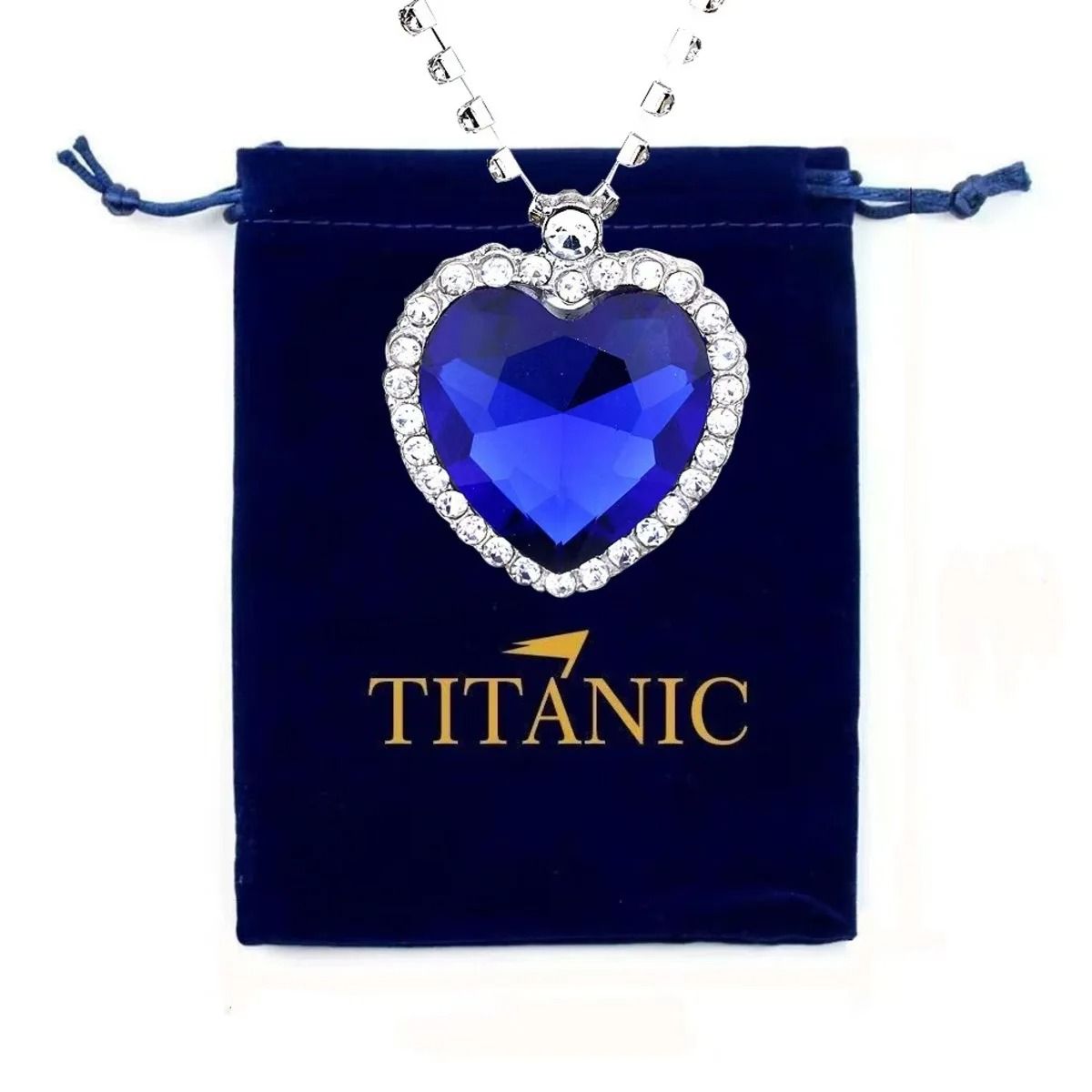 Ocean Heart Pendant Necklace with Velvet Pouch