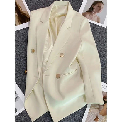 Womens Double Breasted Blazer Elegant Spring Autumn Coat