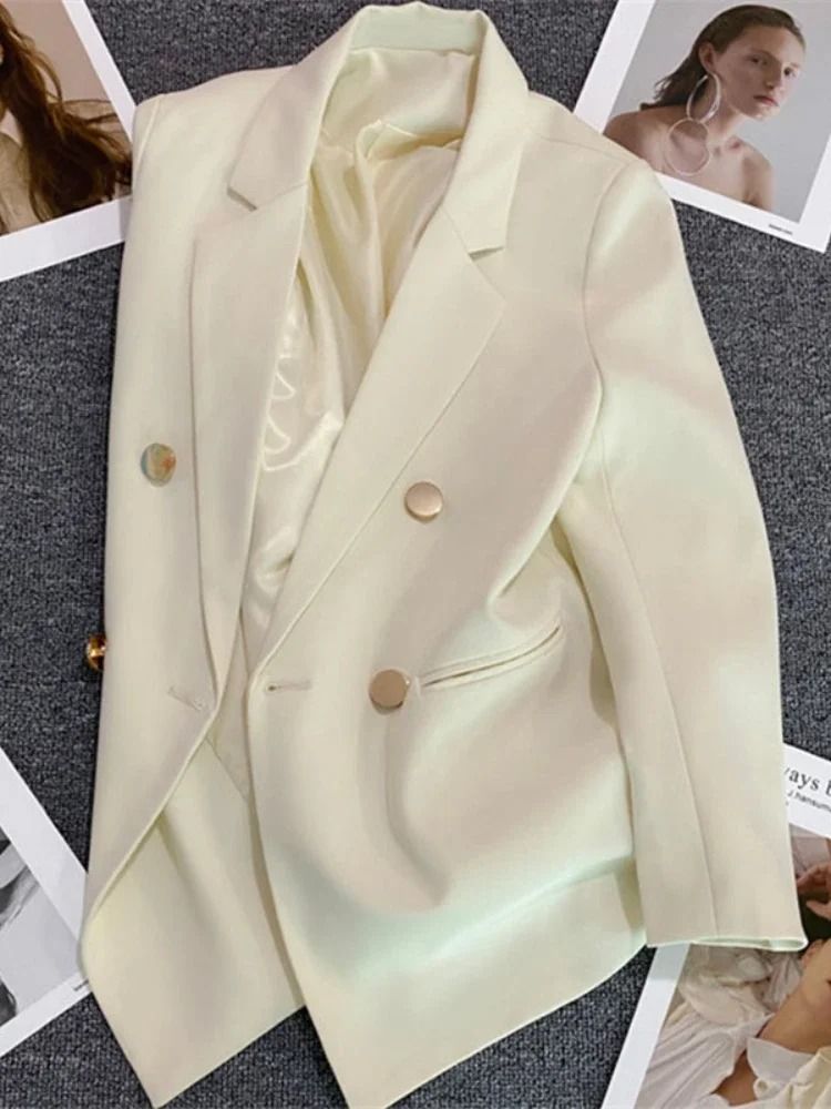 Womens Double Breasted Blazer Elegant Spring Autumn Coat 7