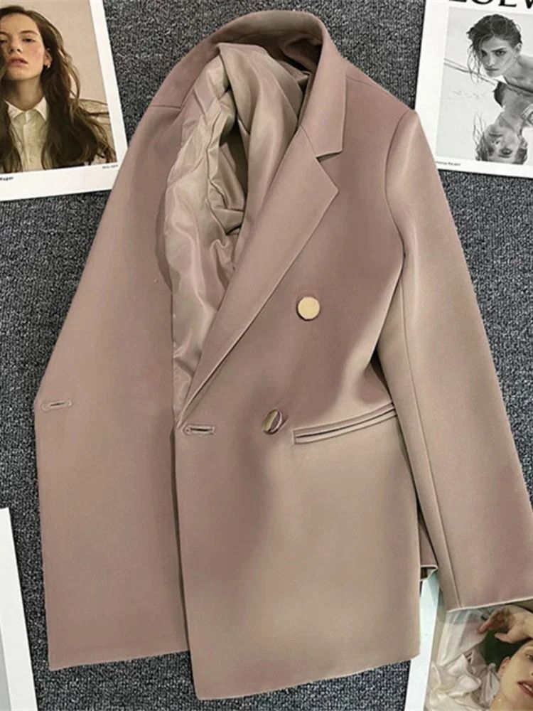 Womens Double Breasted Blazer Elegant Spring Autumn Coat 9