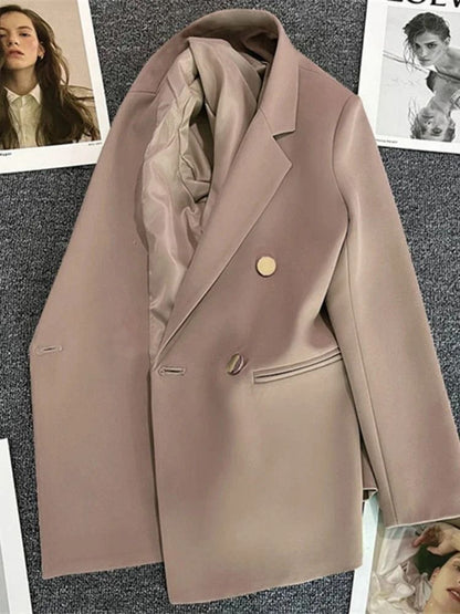 Womens Double Breasted Blazer Elegant Spring Autumn Coat 9