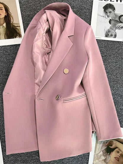Womens Double Breasted Blazer Elegant Spring Autumn Coat 10