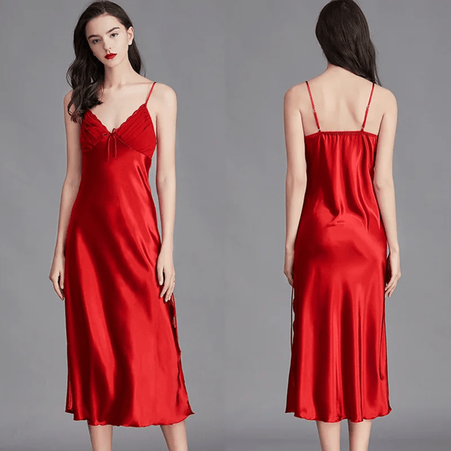 Elegant Satin Silk Nightgown for Women Sleeveless Long Slip Dress
