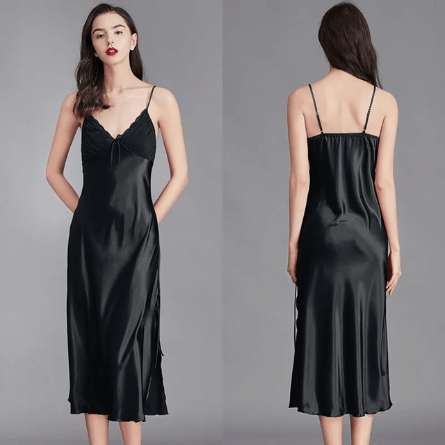 Elegant Satin Silk Nightgown For Women Sleeveless Long Slip Dress 2