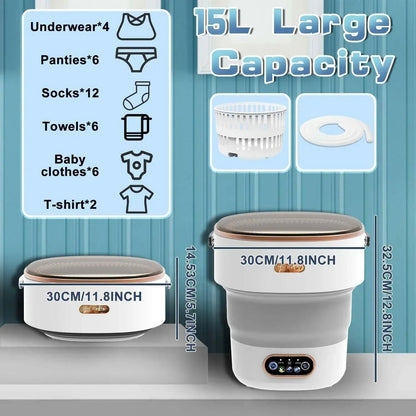 Collapsible 15L Portable Washer with Spin Dryer