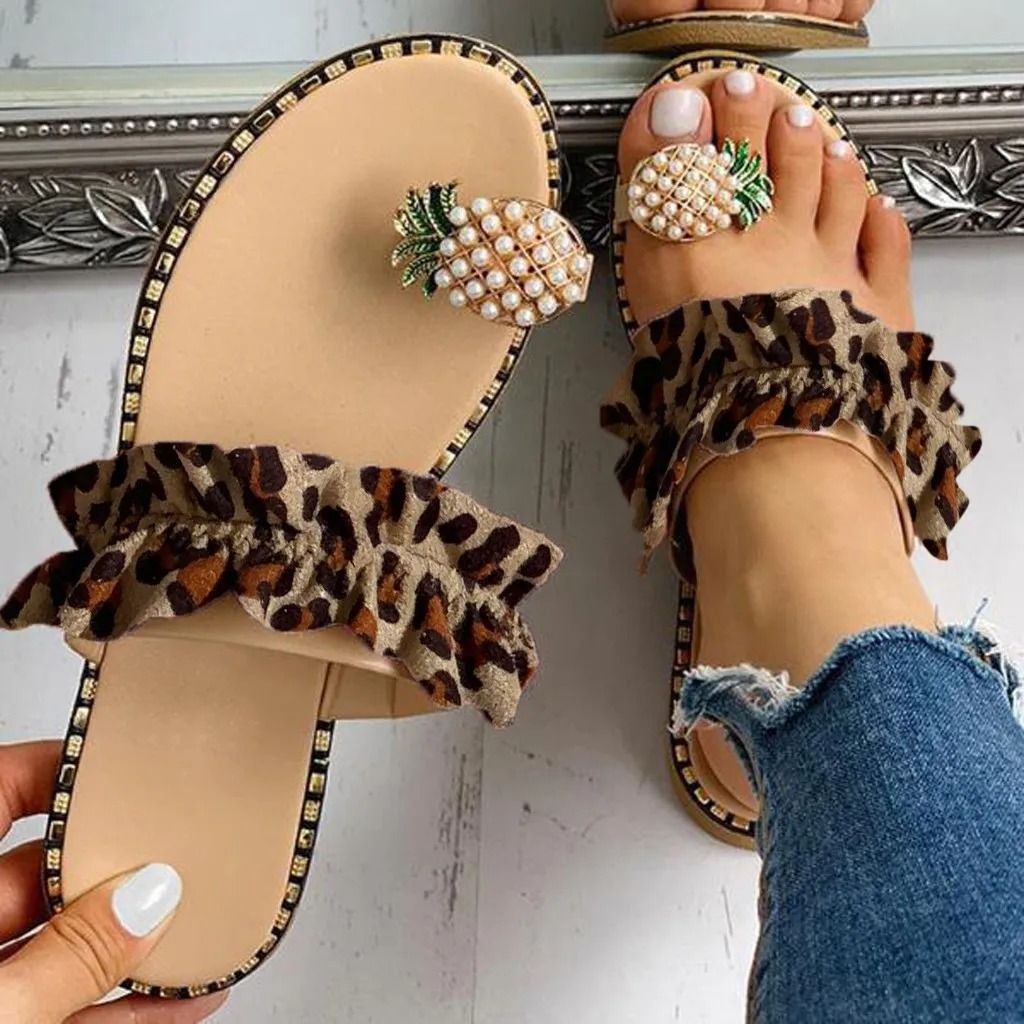 Bohemian Flat Sandals With Pineapple Pearl Accent 6