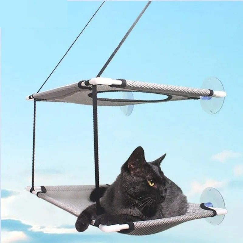 Double Decker Cat Window Hammock Bed with Sunbathing Tunnel
