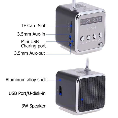 VIKEFON TDV26 Mini Bluetooth Speaker With FM Radio  Portable Stereo Music Player With TF Card  AUX 3