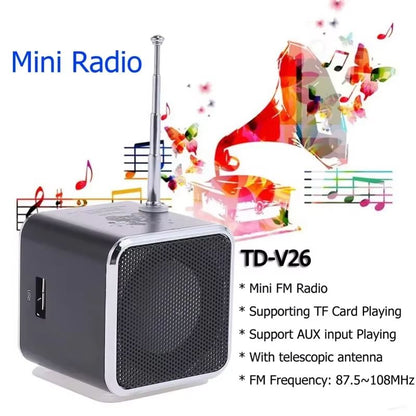 VIKEFON TDV26 Mini Bluetooth Speaker With FM Radio  Portable Stereo Music Player With TF Card  AUX 4