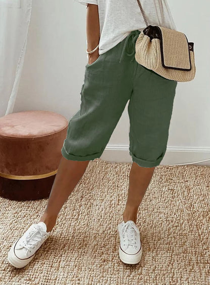 WomenS Cotton Linen Summer Shorts  Elastic Waist Casual Pants With Pockets Lightweight 5Quarter Des 11