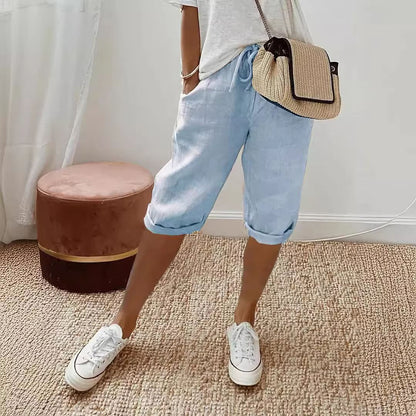 WomenS Cotton Linen Summer Shorts  Elastic Waist Casual Pants With Pockets Lightweight 5Quarter Des 1
