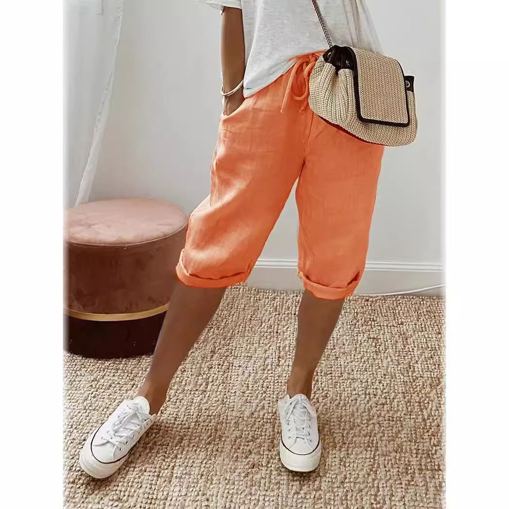 WomenS Cotton Linen Summer Shorts  Elastic Waist Casual Pants With Pockets Lightweight 5Quarter Des 3