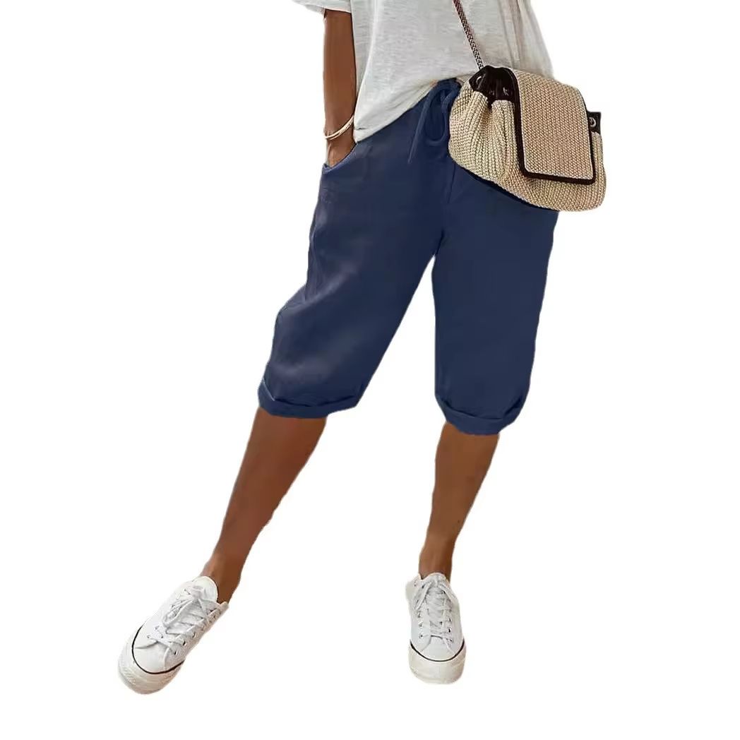 WomenS Cotton Linen Summer Shorts  Elastic Waist Casual Pants With Pockets Lightweight 5Quarter Des 4