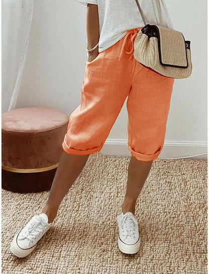 WomenS Cotton Linen Summer Shorts  Elastic Waist Casual Pants With Pockets Lightweight 5Quarter Des 7