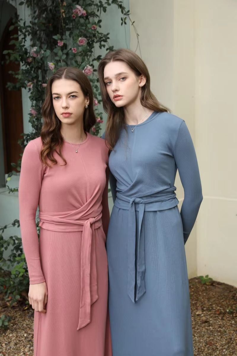 Women's Summer Matching Set – Ribbed Wrap Top & High-Stretch A-Line Dress