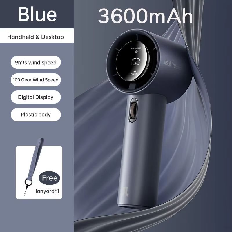 JISULIFE Mini Portable Fan  Rechargeable Handheld Fan With 100 Speeds 5000mAh Battery  LED Display 9