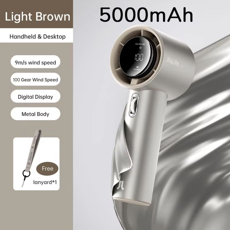JISULIFE Mini Portable Fan  Rechargeable Handheld Fan With 100 Speeds 5000mAh Battery  LED Display 10