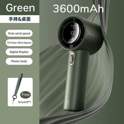 JISULIFE Mini Portable Fan  Rechargeable Handheld Fan With 100 Speeds 5000mAh Battery  LED Display 7