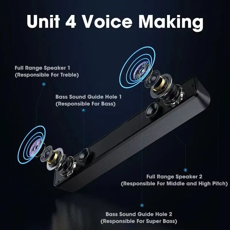 PC Bluetooth Soundbar Speaker  USB Powered Wireless  Wired Audio System For TV Laptop Gaming  Home  5