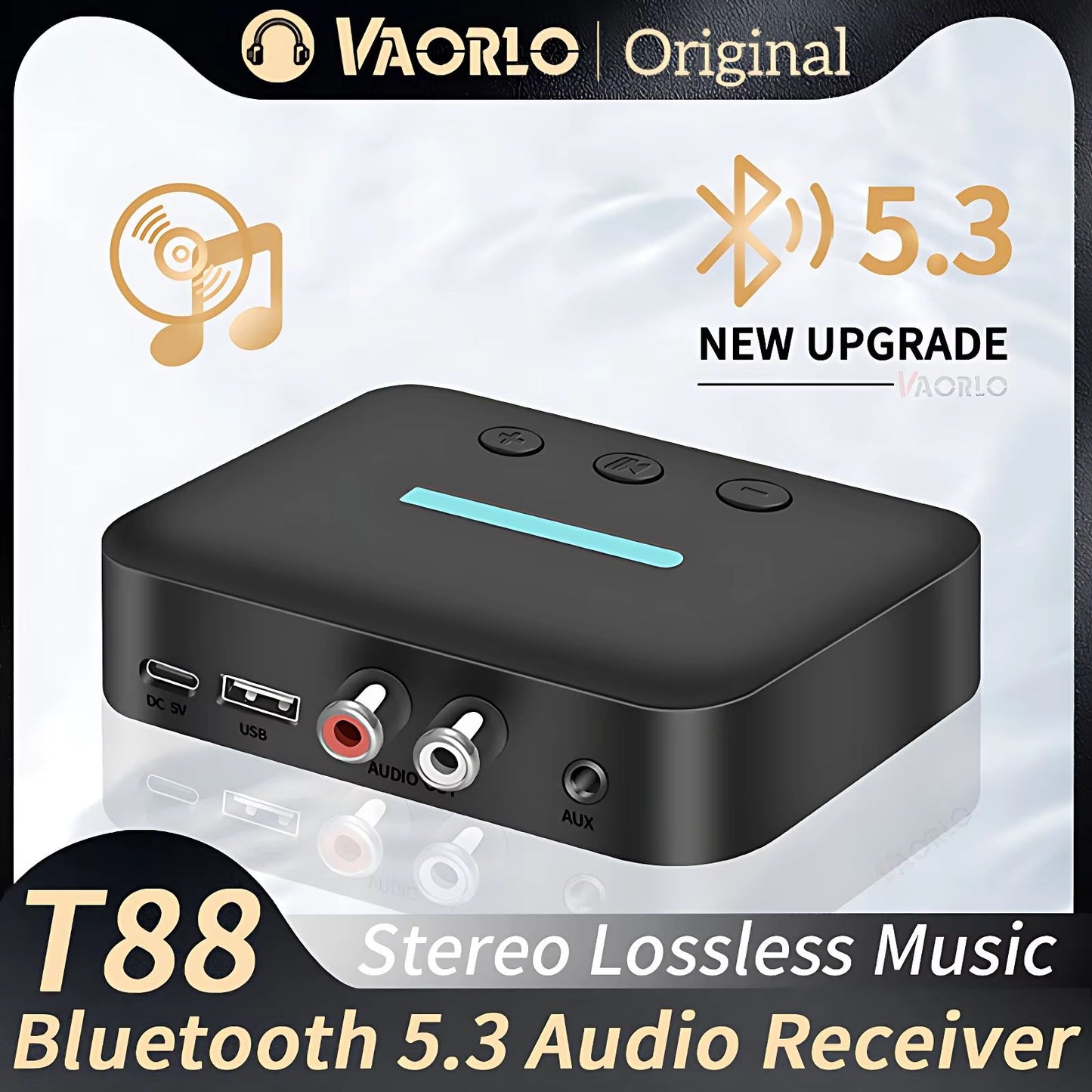 USB Bluetooth 5.3 Audio Receiver Adapter – Wireless AUX RCA Stereo Receiver with U-Disk Playback for Desktop, Speakers &