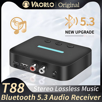 USB Bluetooth 5.3 Audio Receiver Adapter – Wireless AUX RCA Stereo Receiver with U-Disk Playback for Desktop, Speakers &