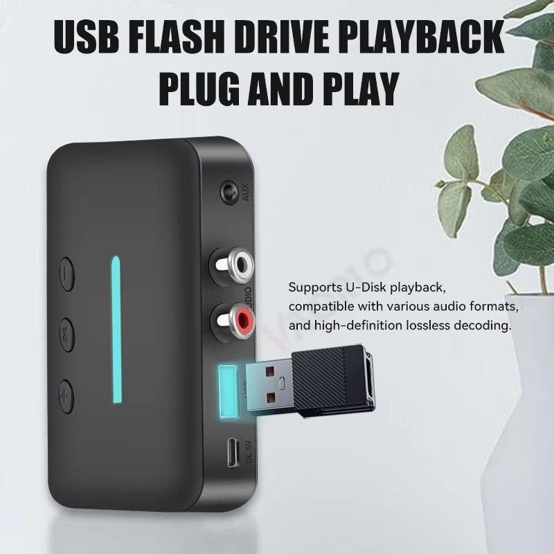 USB Bluetooth 53 Audio Receiver Adapter  Wireless AUX RCA Stereo Receiver With UDisk Playback For D 5