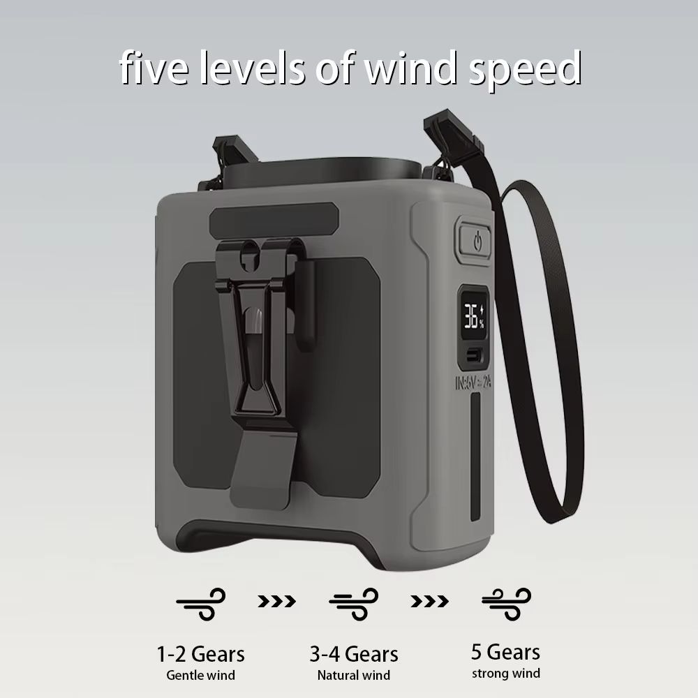 10000mAh HandsFree Waist Fan With 5 Speeds  LED Light  LongLasting Wearable Neck Fan For Outdoor Wo 2