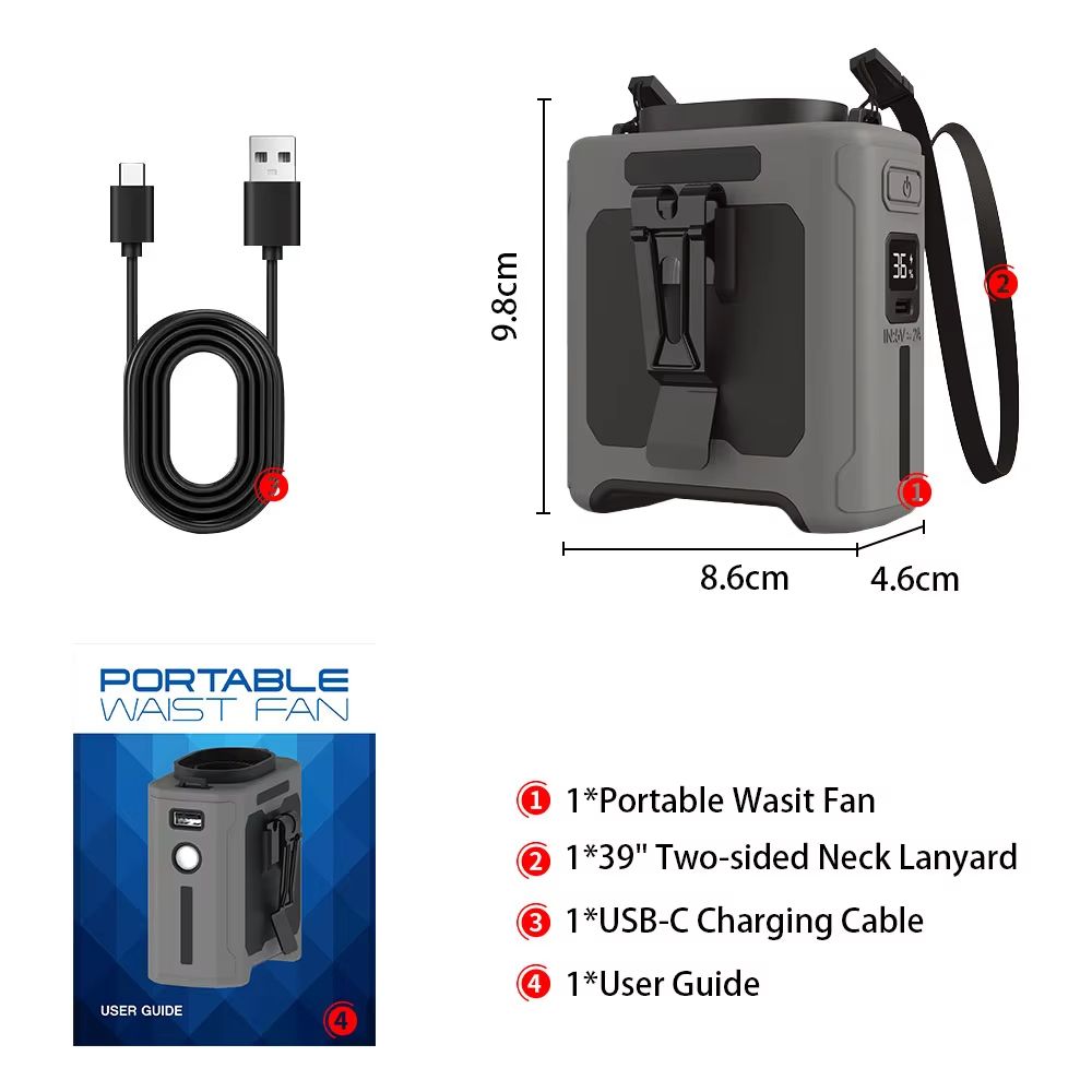 10000mAh HandsFree Waist Fan With 5 Speeds  LED Light  LongLasting Wearable Neck Fan For Outdoor Wo 6