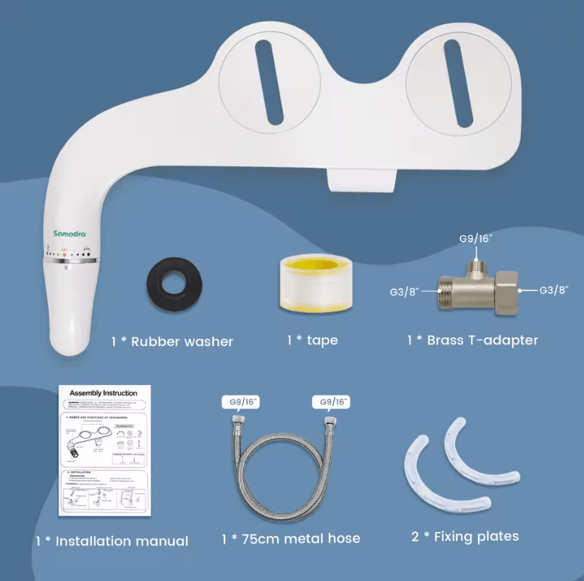SAMODRA Ultra Slim Bidet Attachment Dual Nozzle Adjustable Water Pressure Non Electric 3