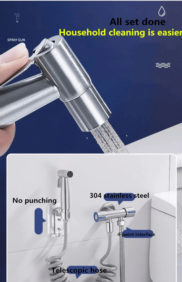 Stainless Steel Handheld Bidet Sprayer Set For Toilet With Self Cleaning Nozzle 1