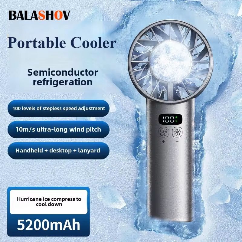 Ice Compress Portable Mini Fan – USB Rechargeable Handheld Cooling Fan with LED Display for Travel, Camping & Outdoor Us