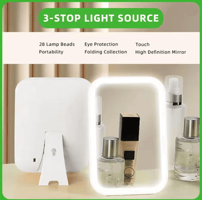 LED Touch Screen Makeup Mirror With Folding Design And USB Rechargeable Light 5