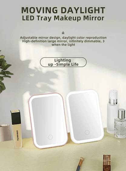 LED Touch Screen Makeup Mirror with Folding Design and USB Rechargeable Light