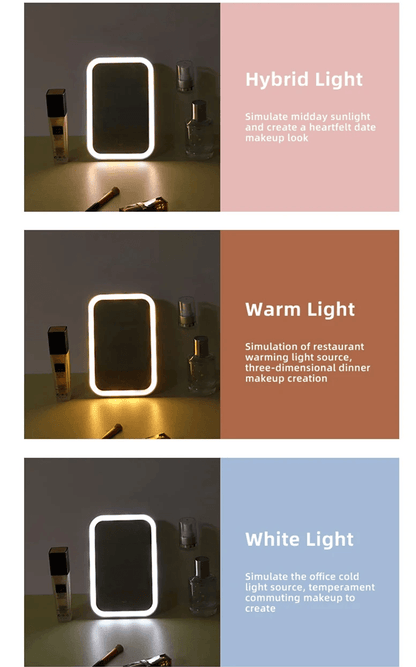 LED Touch Screen Makeup Mirror With Folding Design And USB Rechargeable Light 1