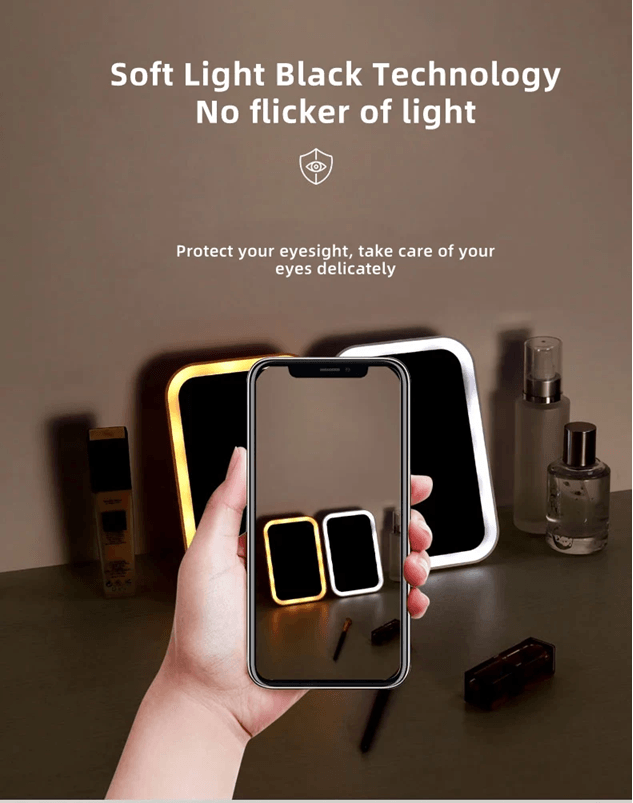 LED Touch Screen Makeup Mirror With Folding Design And USB Rechargeable Light 2