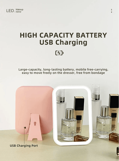 LED Touch Screen Makeup Mirror With Folding Design And USB Rechargeable Light 3
