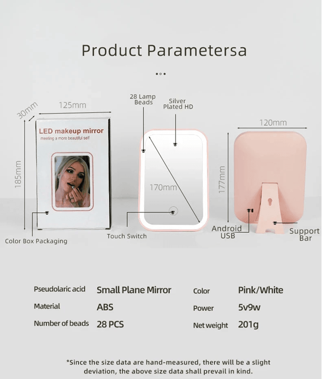 LED Touch Screen Makeup Mirror With Folding Design And USB Rechargeable Light 4